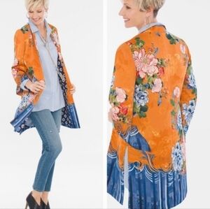 Chico's Drama Orange/Blue Printed Kimono Chico's Size 2 (US 12/L)